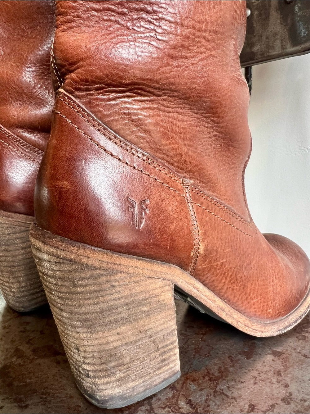 Frye / Leather Mid-Calf Zip Heel Boots / Size 7 - Picture 6 of 13